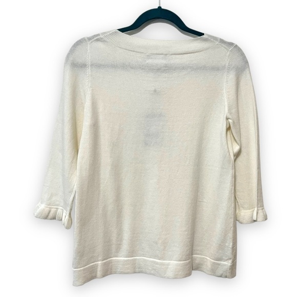 Pure Collection Optic White Cashmere Blend Ruffle Cuff Scoop neck sweater NWT - Picture 5 of 5